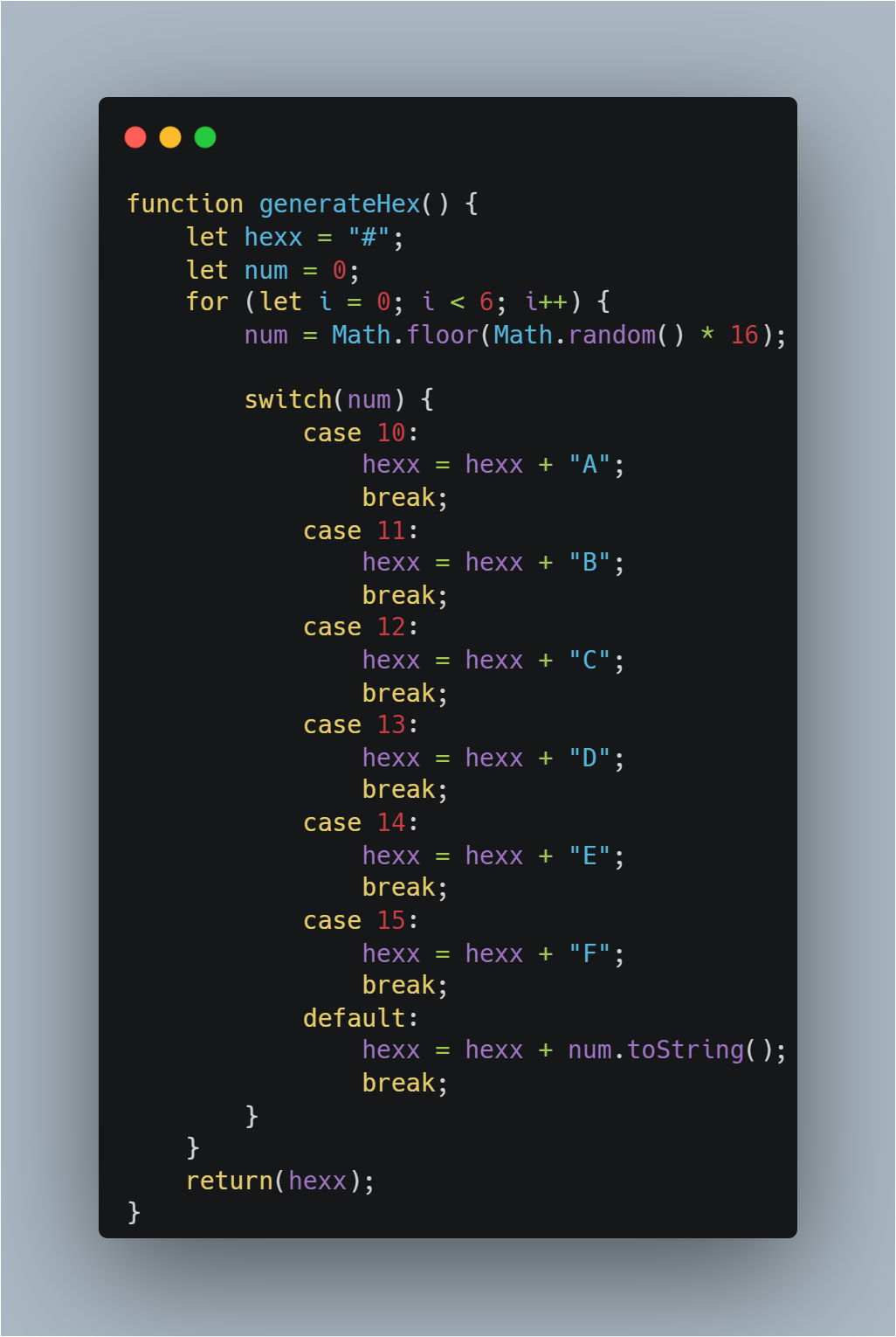 JavaScript Code to Generate Hexadecimal Value