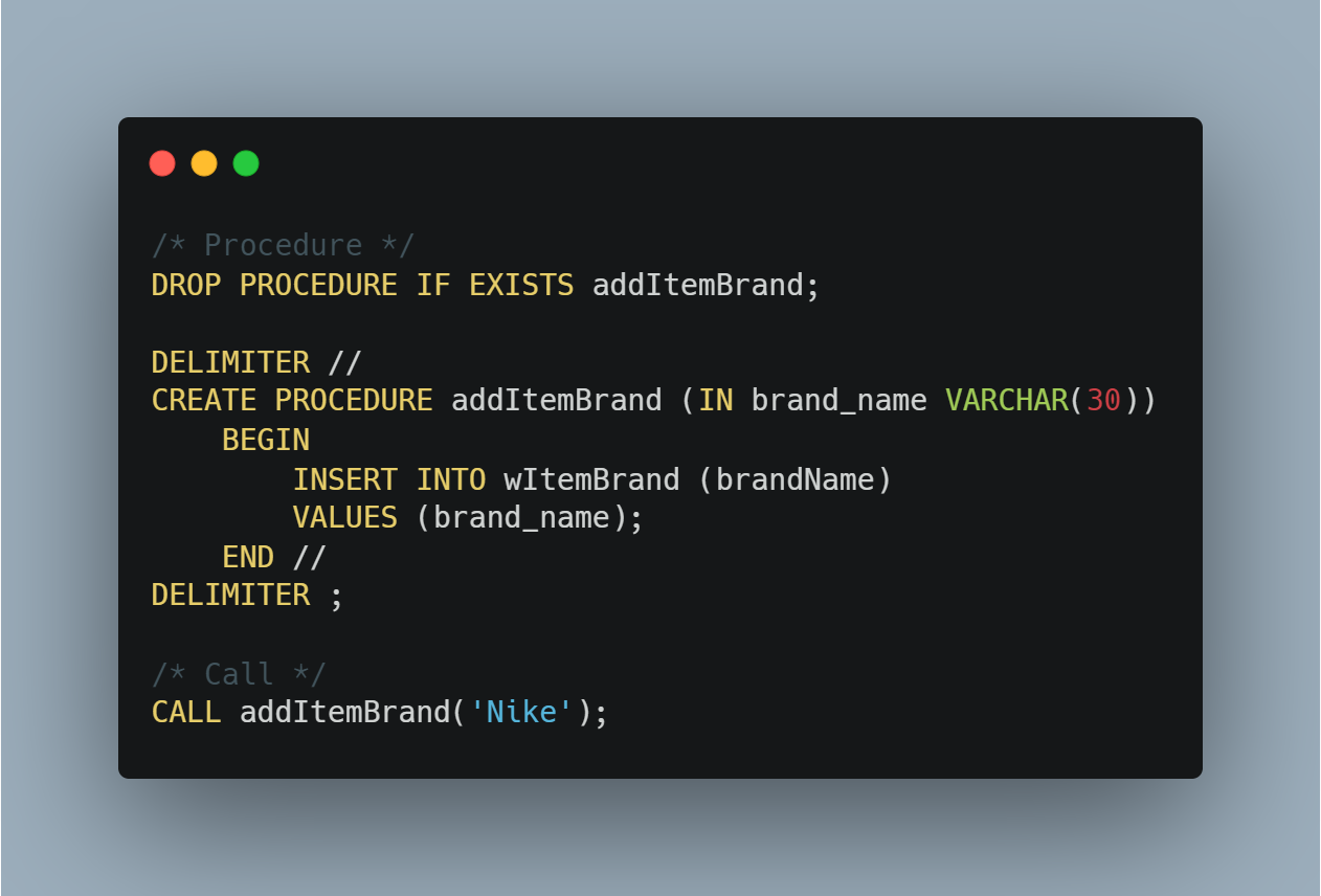 Code Snippet for Procedure