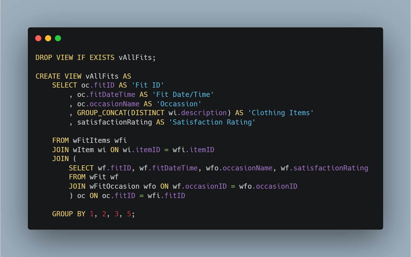 Code Snippet for View