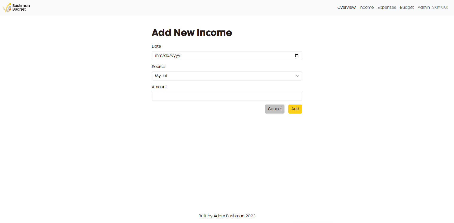 Add income page